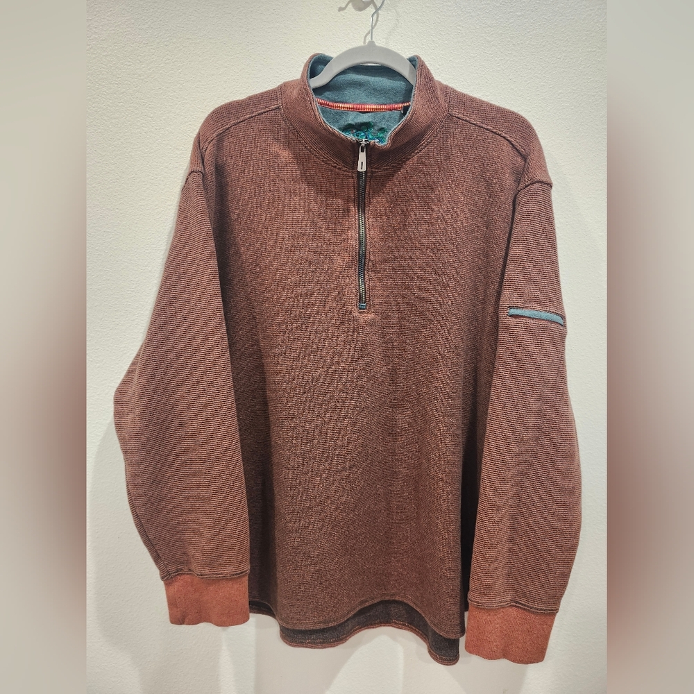 ROBERT GRAHAM QUARTER ZIP SWEATER SIZE 2XL ORANGE WITH RAINBOW ZIPPER XXL